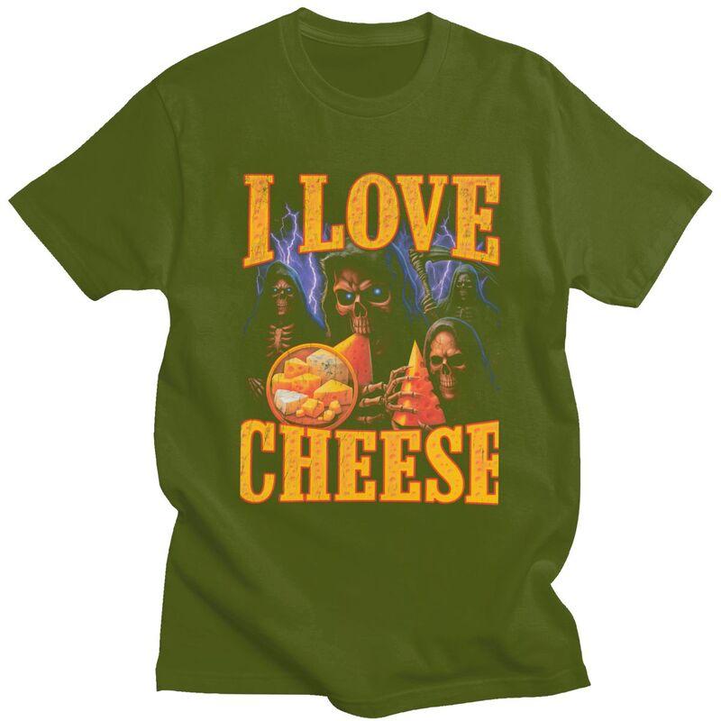 I Love Cheese Grim Reaper T Shirt Unisex Short Sleeves Fashion Casual Clothing Streetwear Summer Loose Fit 100 Cotton Tee Tops