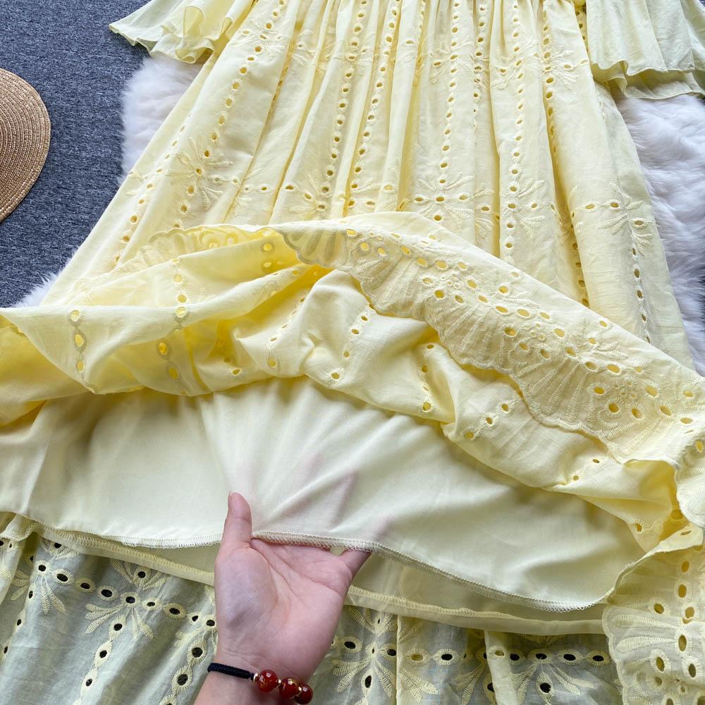 RUGOD French Retro Ethnic Embroidered Round Neck Flared Sleeve Dress Women's Loose Temperament All-match A-line Long Dress