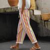 Women's Colorful Striped Wide Leg Pants with Drawstring Waist