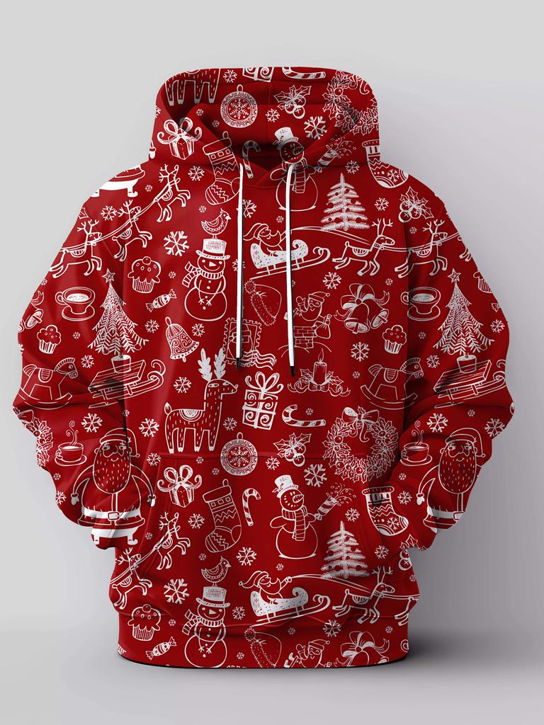 Men's Hooded Hoodies Prints Christmas Santa Claus Sweatshirt Drawstring Long Sleeve Streetwear Christmas Novelty Apparel