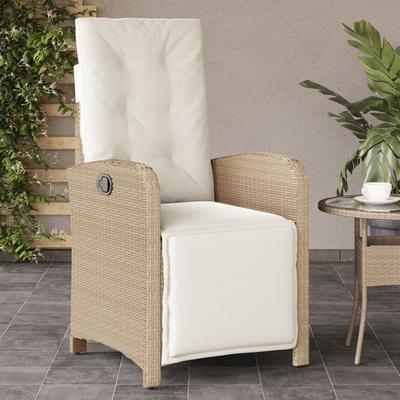 Vidaxl Folding Garden Chair with Footrest, Beige Poly Rattan