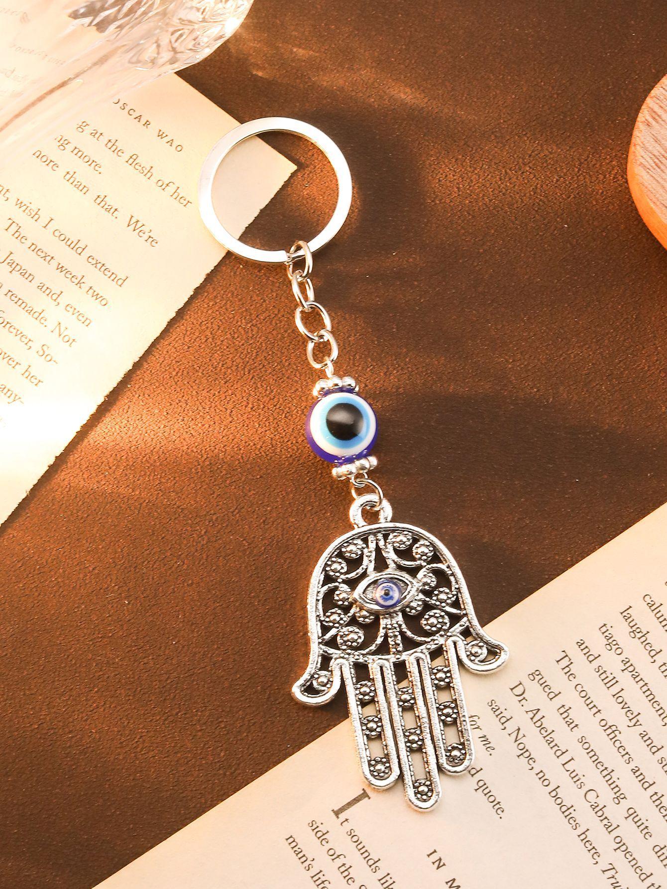 Retro Ethnic Style Fatima Palm Keychain Tribal Style Devil S Eye Dripping Oil Hollow Pendant