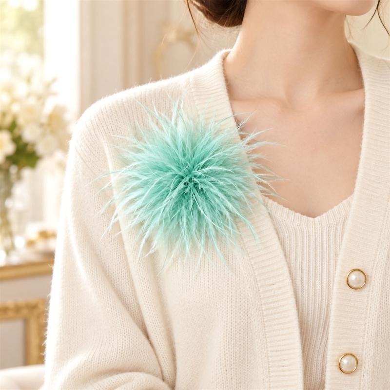 Handcrafted Natural Feather Flower Brooch, Full Radiating Design Badge with Pin Back and Hair Clip for Outfit Styling