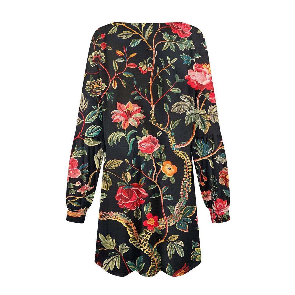 Fashion Womens Long Sleeve A Line Dress Fall Casual Pullover Crewneck Loose Fit Dress With Pockets