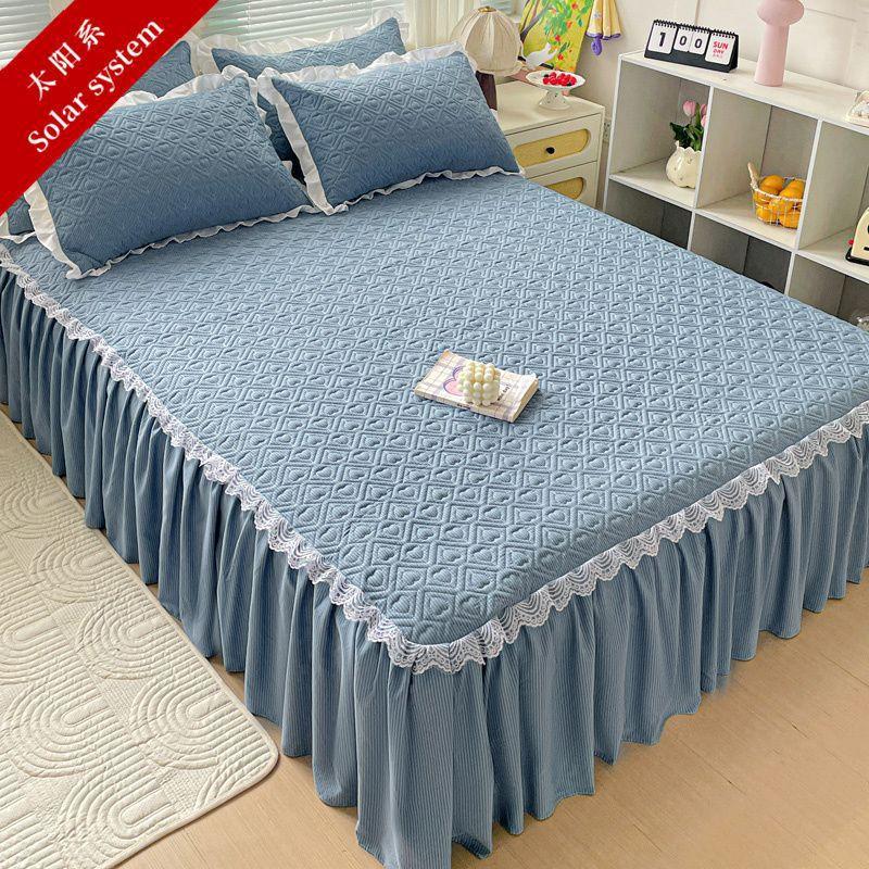 Bedclothes Four Season Universal Cotton Material Bubble Cotton Lace Bed Skirt Concealing Ugliness Hem Color Bed Sheet 150x200cm