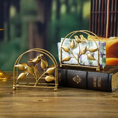 Gold Freestanding Modern Napkin Holder with Leaf Design, Tabletop Tissue Dispenser, Napkin Storage Organizer