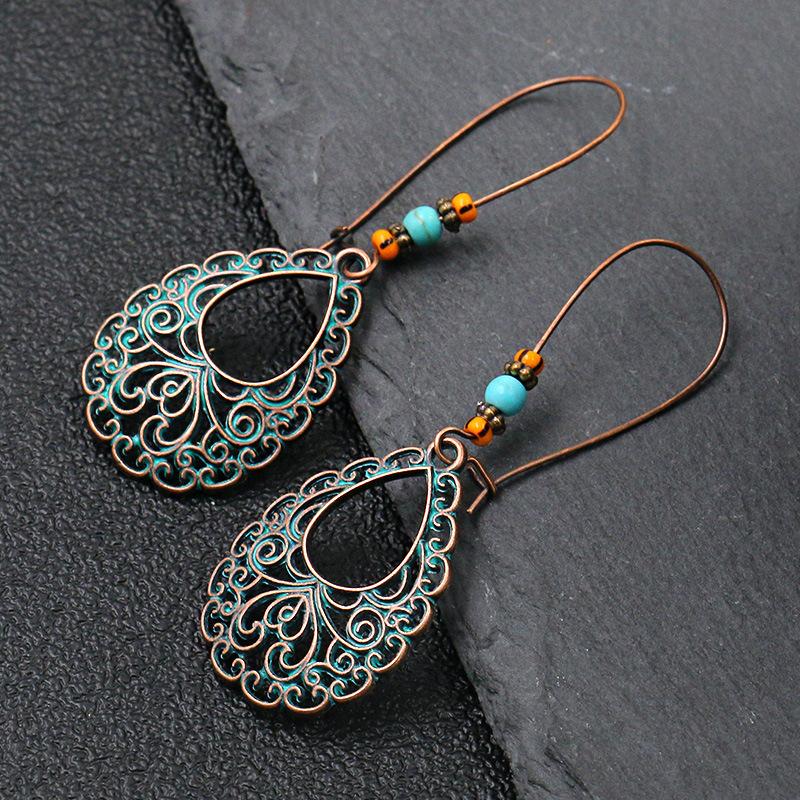 Vintage Bohemian Drop Dangle Earrings for Women Blue Stone Tassel Handmade Zircon Ethnic Boho Geometric Statement Earrings