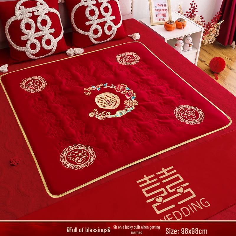 Embroidered Wedding Cushion Set: 'Fu' Character & 'Hundred Blessings' Design for Bride's Bed with Early Birth Motif