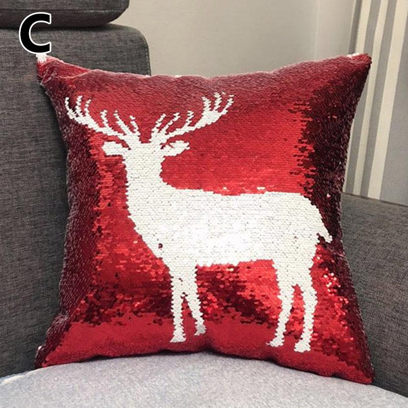 Elk Snowflake Red Xmas Pillow Cover for Living Room Glitter Sequins Cushion Cover Christmas Decoration Sofa Throw Pillow Case