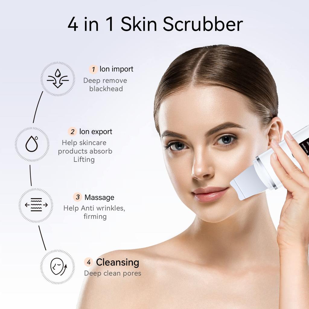 Facial Cleansing Device with Ultrasonic Skin Spatula - Blackhead Remover for Deep-Cleansing, Exfoliating and Skin Lifting