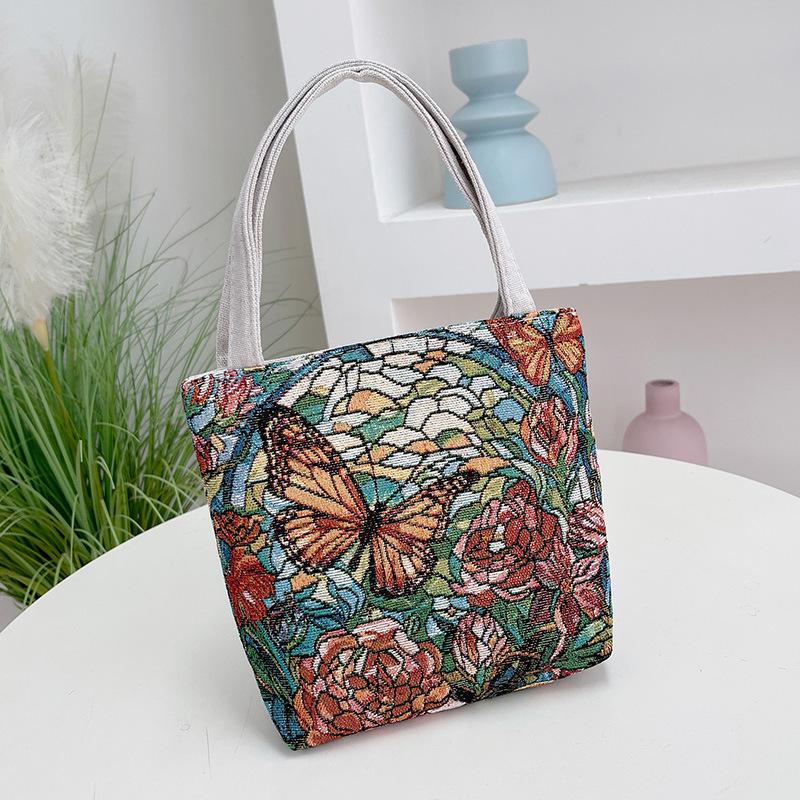 New Double-sided Jacquard Embroidery Handbag Hand Bag Jacquard Embroidery Butterfly Cloth Bag
