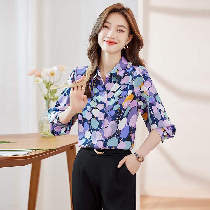 Troloman Women s Floral Print Long-Sleeve Shirt L