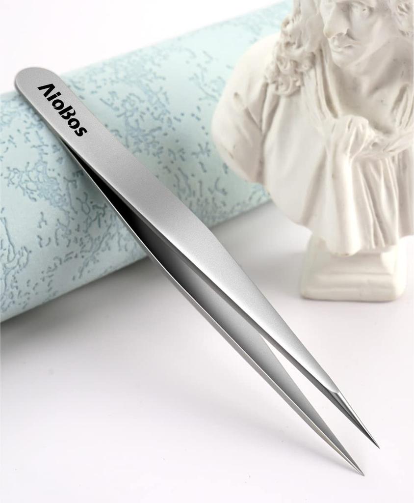 AioBos Precision Tweezers with Sandblasting for Eyebrow Nose Blackhead Beard Unisex Storage Case for Easily and Accurately Remove Hair Fine-Tipped