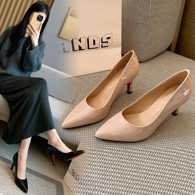 Red Sole High Heels Women's Patent Leather Single Shoes Black Work Shoes Fattened Wide Large Size Women's Shoes