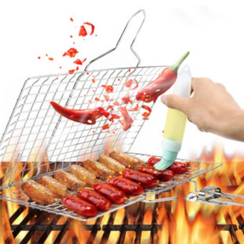 BBQ Tool Square Barbecue Rack Stainless Steel Barbecue Net Barbecue Meat Mesh Piece