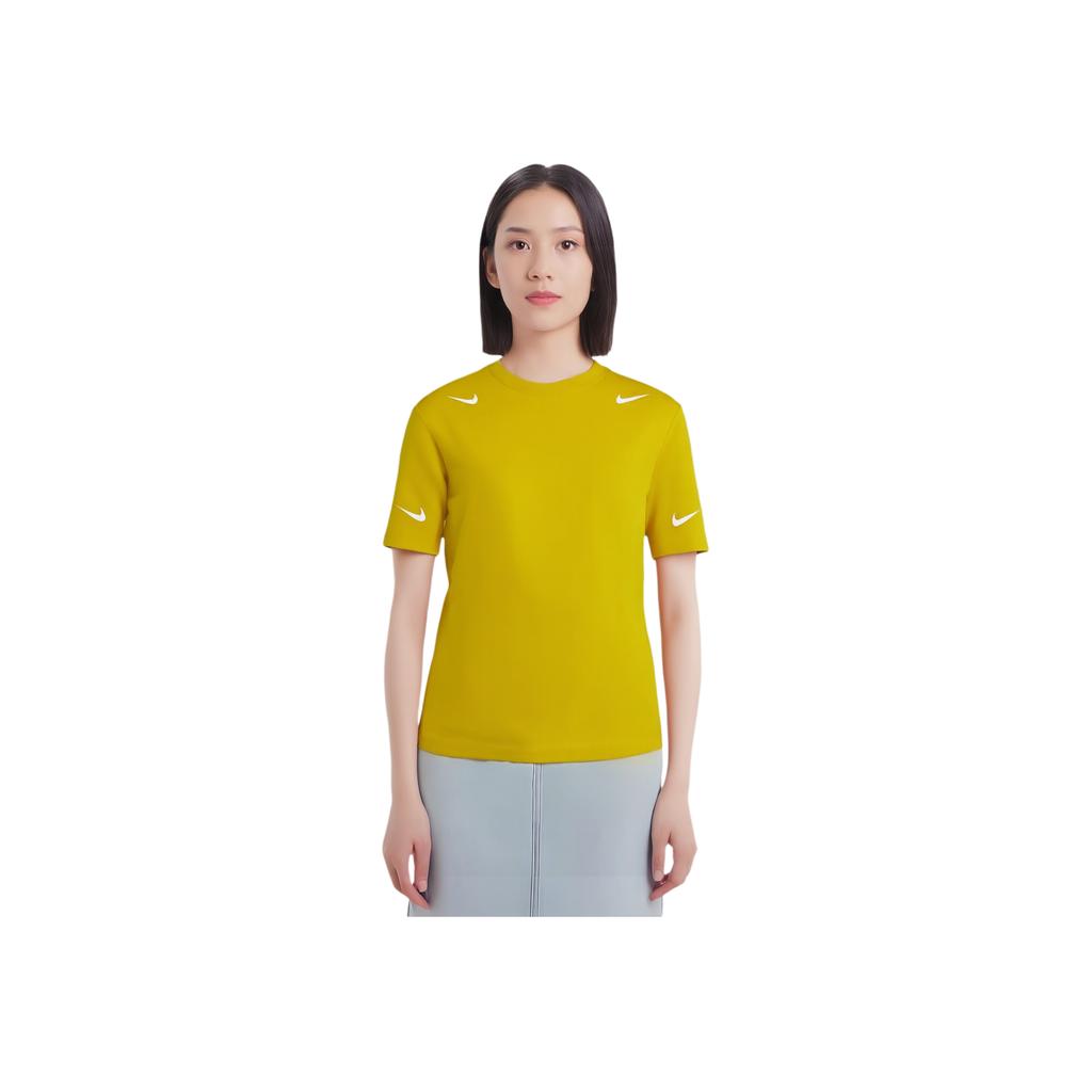 Nike Sportswear Embroidered Logo Casual Fashion Running Breathable Knitted Crew Neck Short Sleeve T-Shirt Women T-Shirt Egg-Yellow DA3190-311