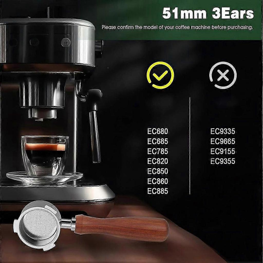 Siebträger 51 mm für DeLonghi Dedica EC680/EC685 Kaffeemaschine, Bodenloser Siebträger mit Siebkörben