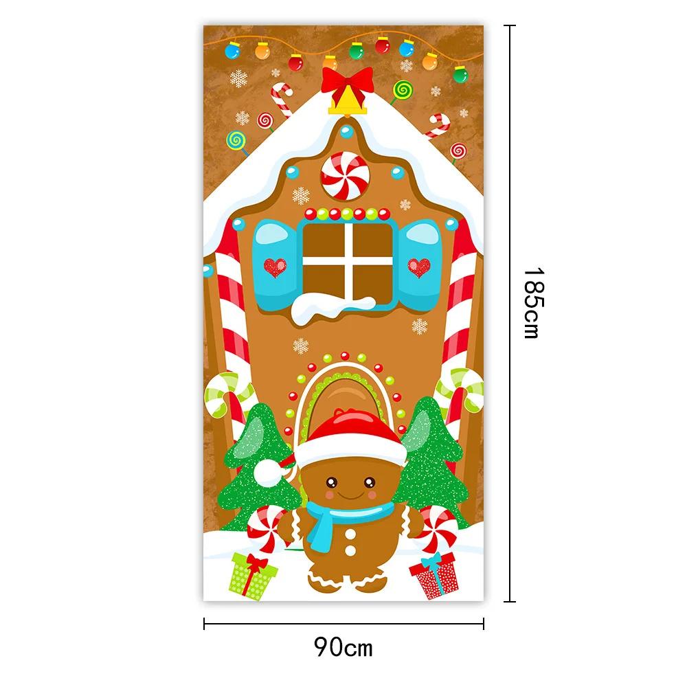 Christmas Outdoor Decoration 2025 Santa Clause Elf Puppies Door Hanging Cloth Background Cloth Party Decors Tapestry Door Cover