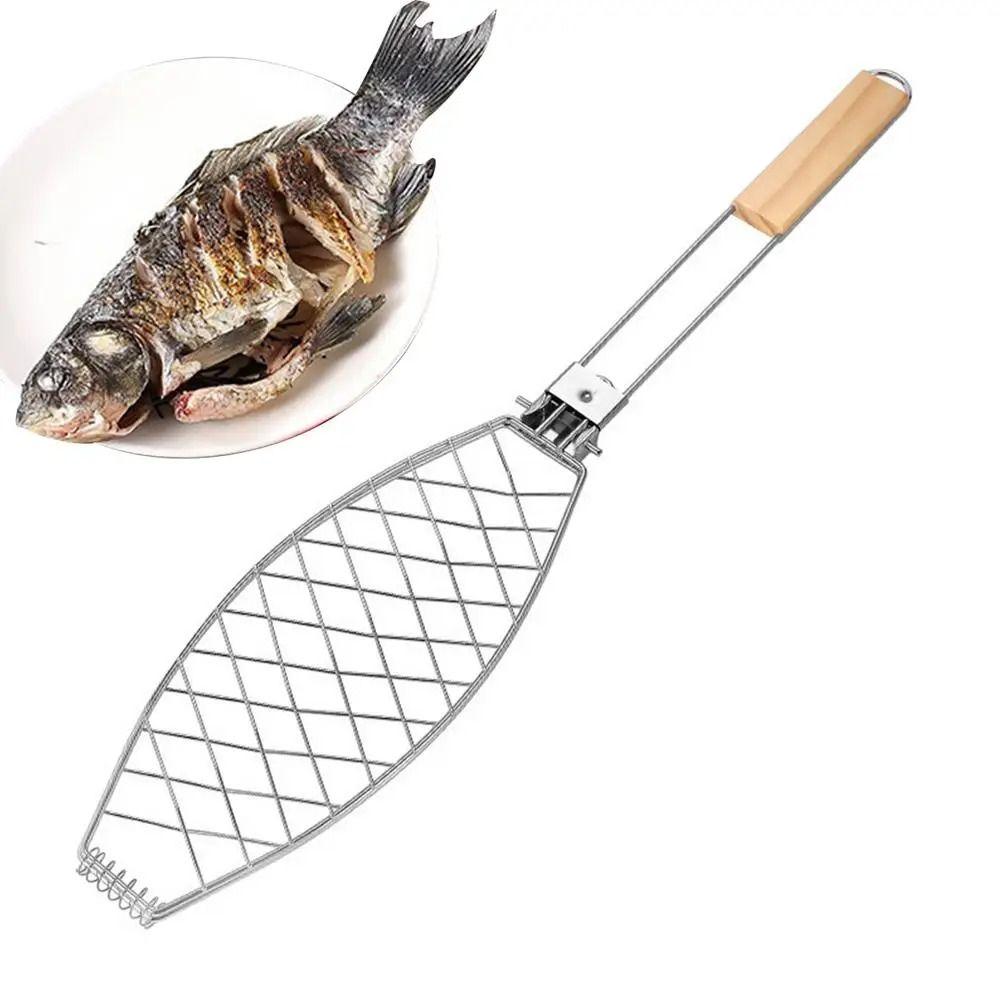 Household BBQ Grill Rack Foldable Fish Grill Basket Roasting Grilling  Barbecue Tongs