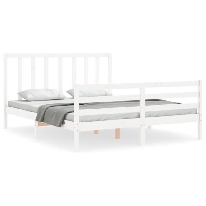 VidaXL Bed Frame with Headboard White 160x200 Cm Solid Wood 3193802