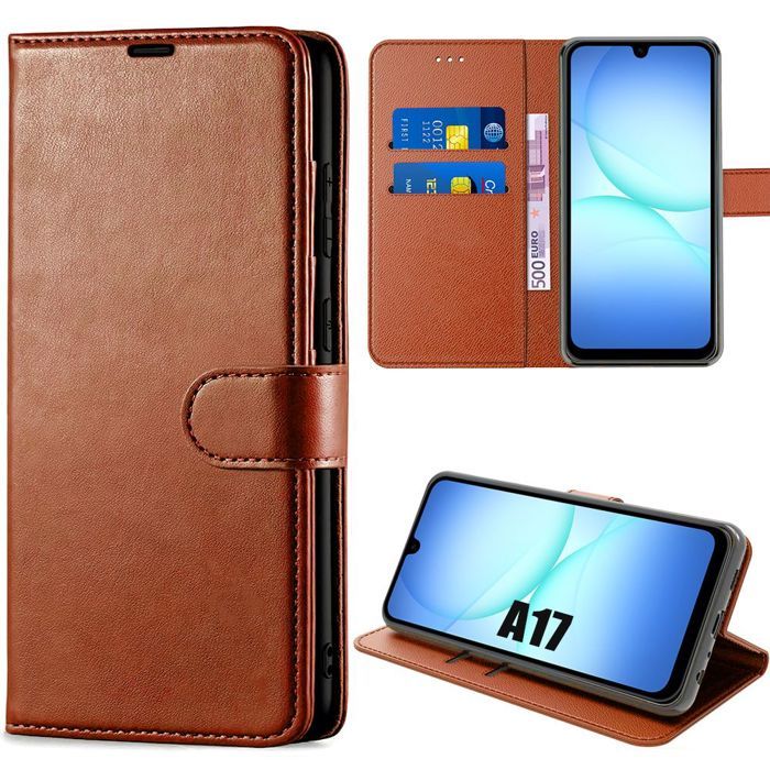 Coque de Protection - BOOLING - Samsung Galaxy A17 4G/5G - Flip Case Cuir Synthétique Marron