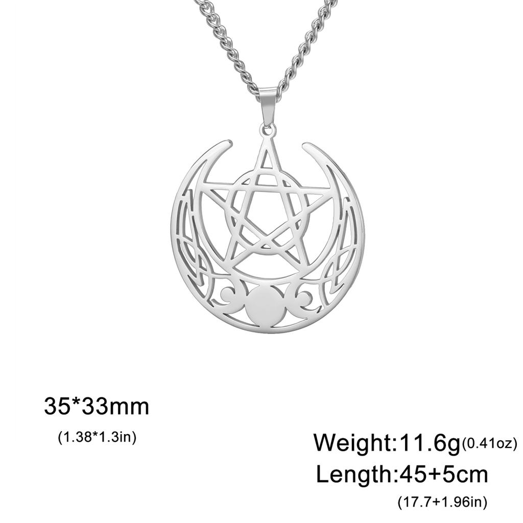  Pentagram Triple Moon Goddess Necklace Stainless Steel Hollow Witch Talisman Necklace Greek Jewelry Gift Wholesale