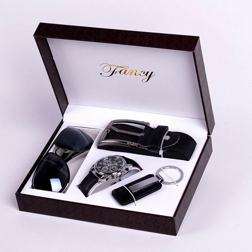 Men's Chinese Valentine's Day Fashion Gift Set: Large Dial Quartz Watch with PU Band