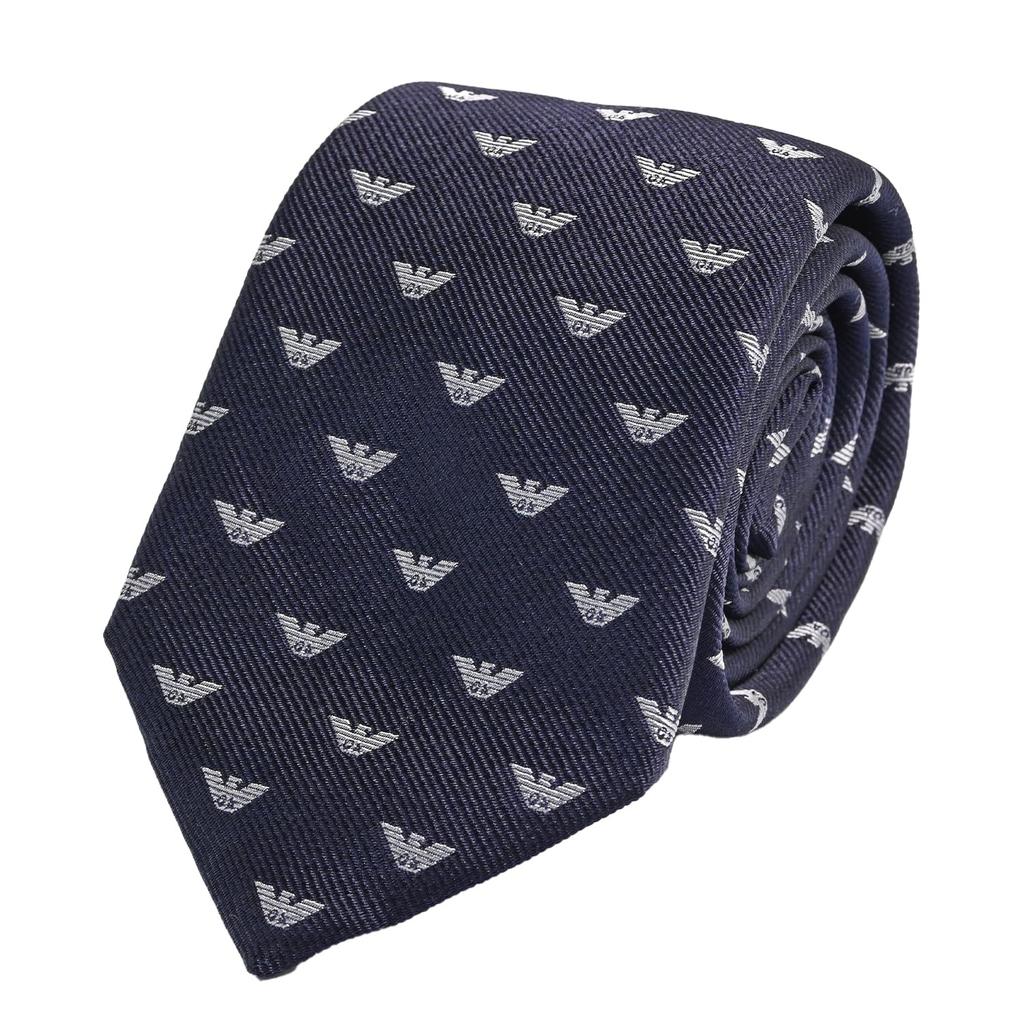 Emporio Armani Eagle Blue Made in 340075 3R616 00035 Men's Tie, 7.5cm Wide, 100% Silk, Logo, Navy, Italy, [Used]