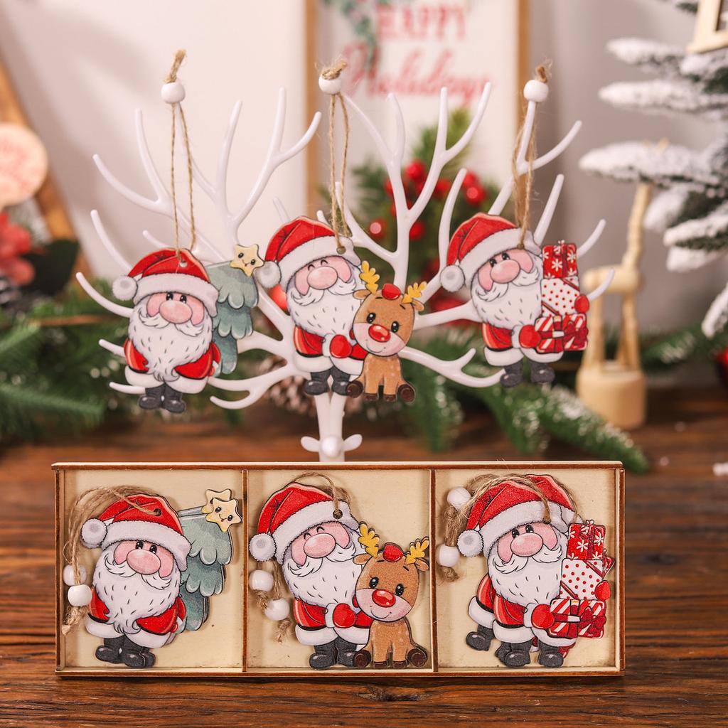 9/12pcs Christmas Santa Gnome Xmas Tree Wooden Hanging Craft Christmas Ornaments Christmas Decorations Pendants for Home Kerst