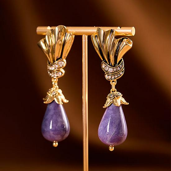 Vintage Purple Teardrop Stud Earrings - 925 Silver, Elegant & Versatile Jewelry