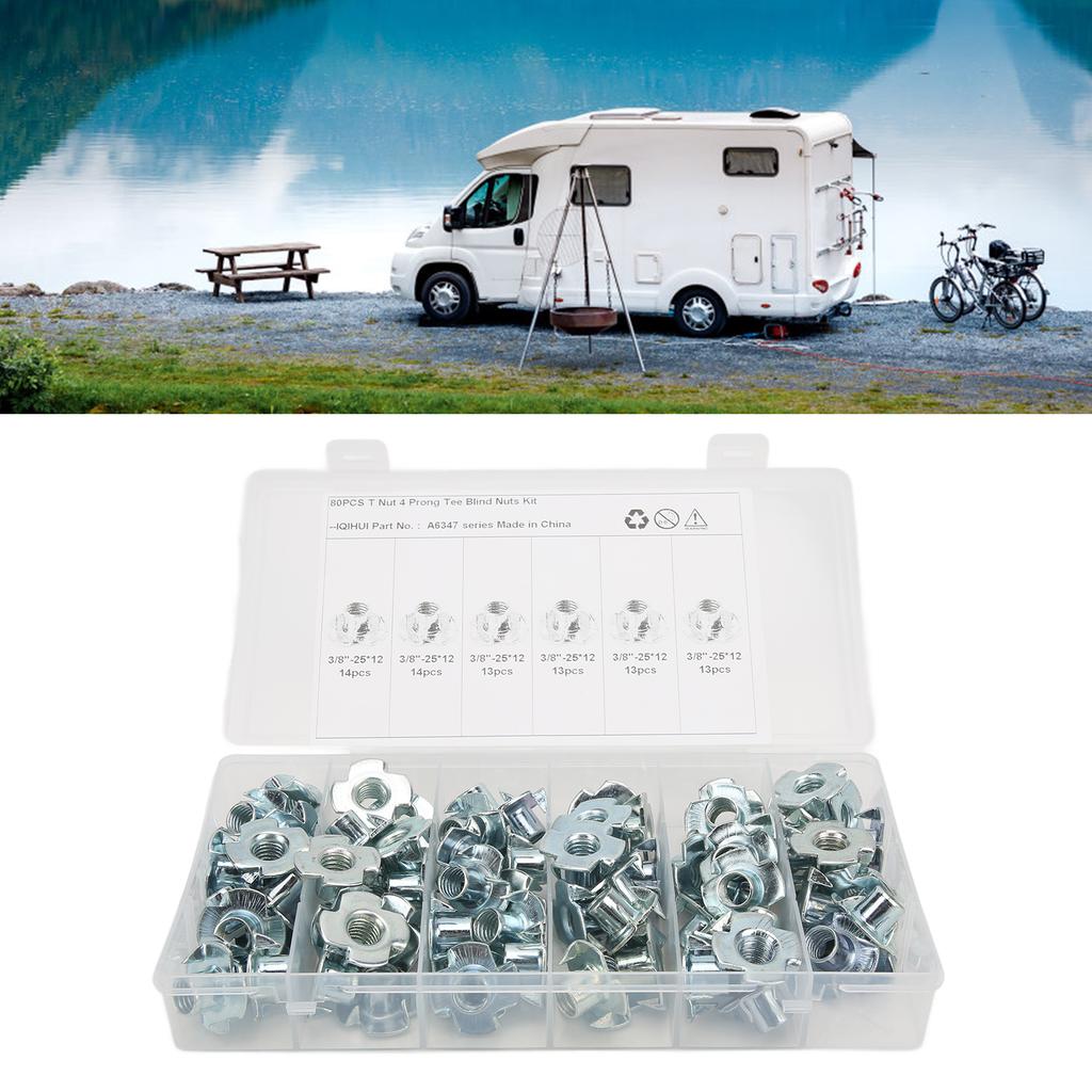 80Pcs Four Claw Nut Strong Durable Rust Prevention Carbon Steel 3/8in Nuts for Furniture Cabinet Doo