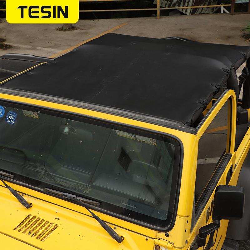 TESIN Leather Soft Roof Top Cover Sunshade Top Full Length Cover for Jeep Wrangler TJ 1997-2006 Car Exterior