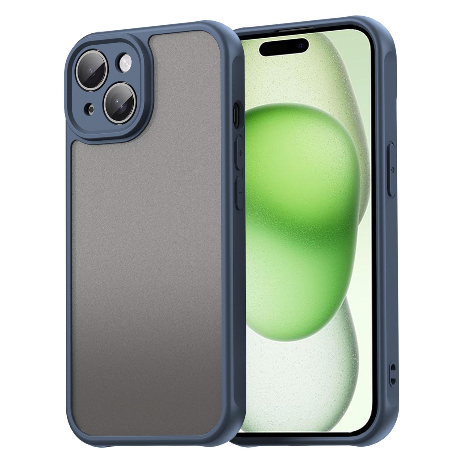 

For iPhone 15 Case Drop Proof Airbags Frosted Translucent PC+TPU Phone Back Cover Blue