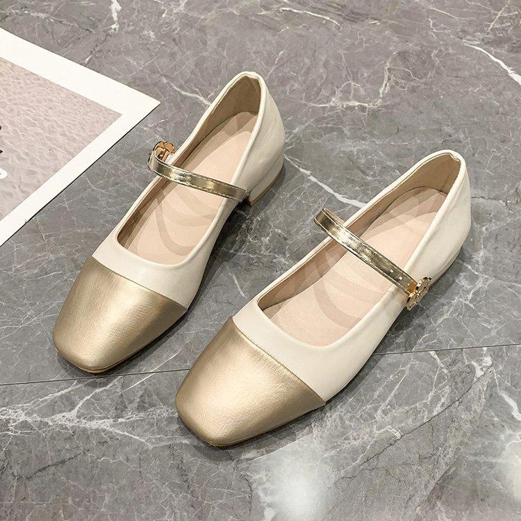 

Французские туфли-лодочки с открытым верхом на толстом каблуке, женские, 2025 новая квадратная головка, ремешок с пряжкой в одно слово, низкий каблук, темпераментные туфли Мэри Джейн 40