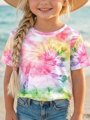 Summer Children's Printed Round Neck T-shirt, Girls' Short-sleeved Casual Sports T-shirt,