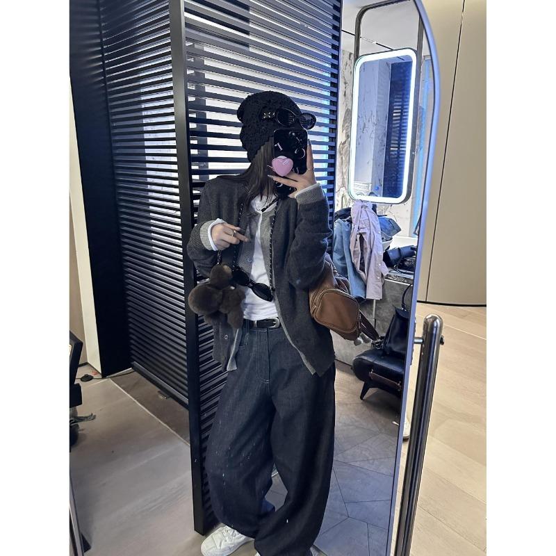 Layer Contrasting Color Splicing Fake Two-piece Top Cardigan Women's Autumn and Winter Soft Waxy Lazy Knitted Sweater Jacket