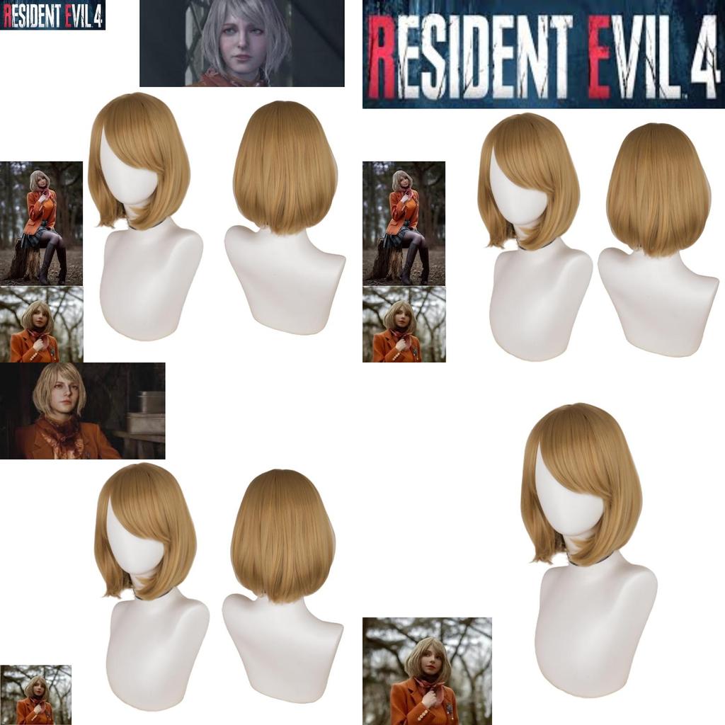 Biohazard 4 Remake Ashley Graham Wig Short Brown Pear Blossom Style Cosplay Hairpiece