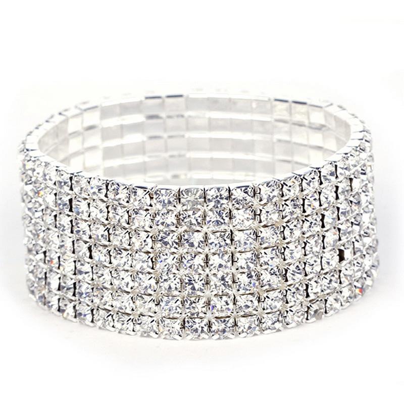 Wedding Elastic Rhinestone Stretch Bracelets,Twinkle Diamond Tennis Bangle,Band Silver Crystal Sparkling Bridal Stackable Bracelet