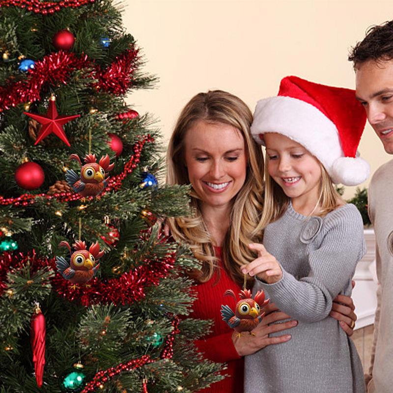 Funny Christmas Ornaments Acrylic 2D Cartoon Cute Christmas Rooster Rooster Ornament Funny Christmas Chicken For Living Rooms