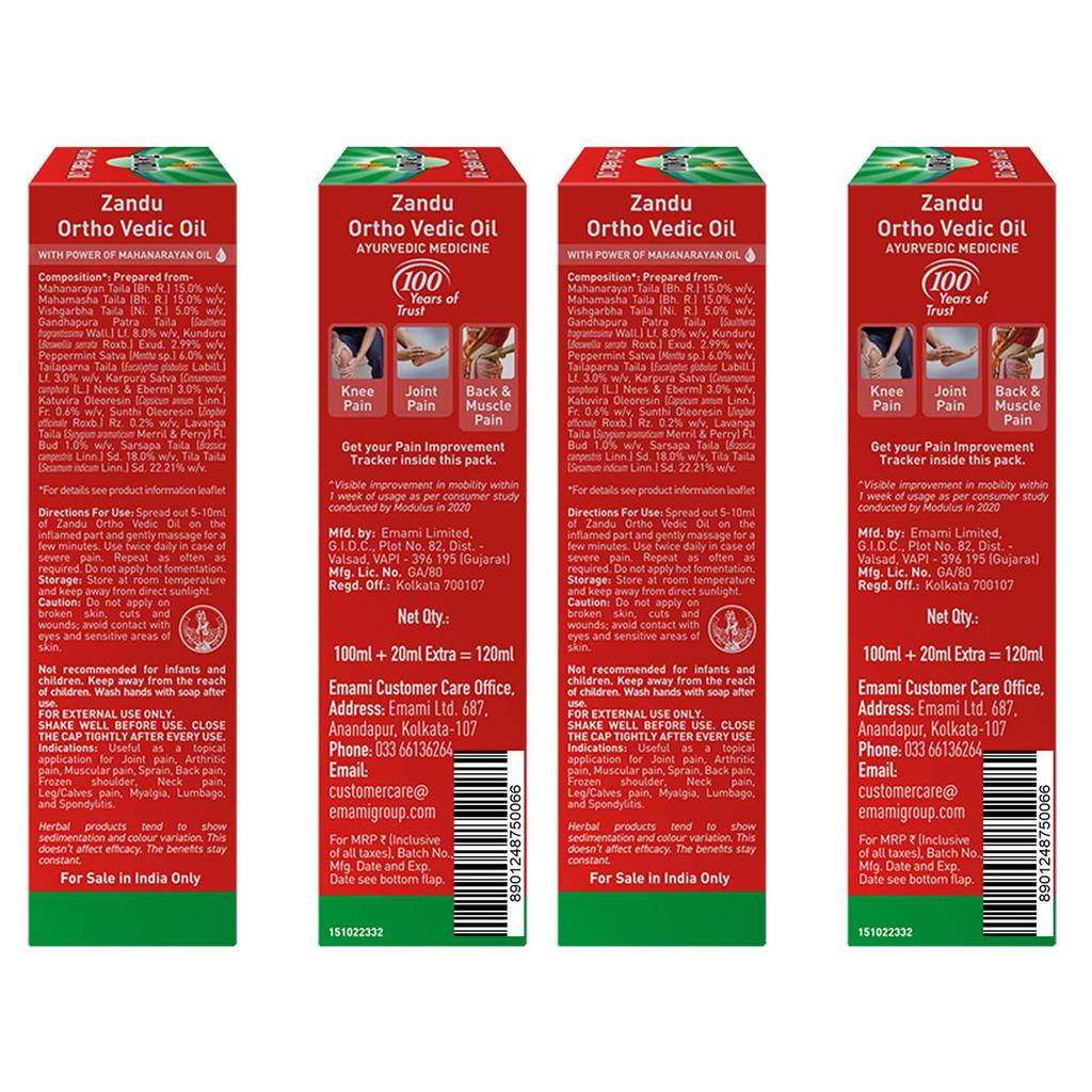 Zandu Ortho Vedic Oil 120 ml x Pack Of 2 Ayurvedic Massage Oil For Knee Joint And Muscle Comfort Herbal Body Oil For Daily Care
