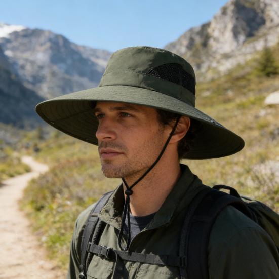 Bucket Hat Breathable Mesh Fabric Wide Brim Adjustable Fit UV Protection Hat Outdoor Activities Foldable Sun