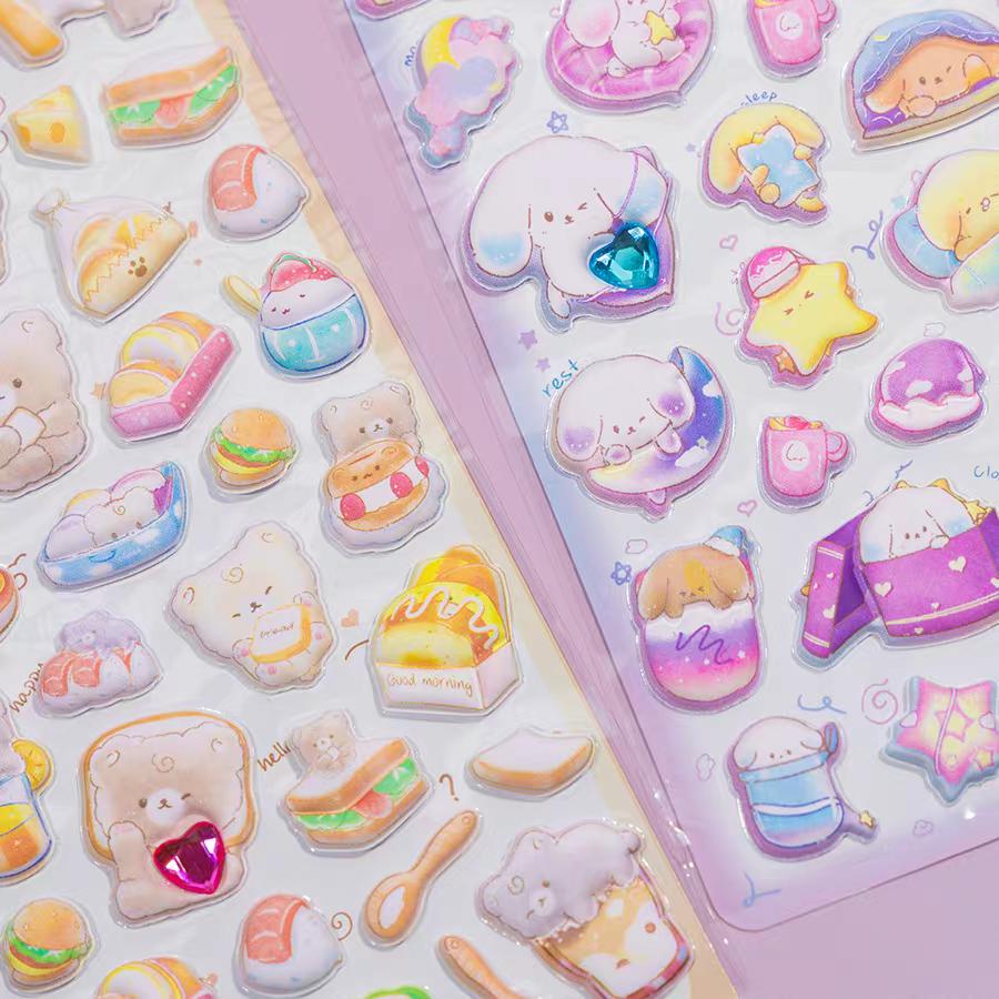 4 pcs Cartoon Animals Dream Bear Rabbit 3D Puffy Sticker Scrapbooking Diy Journal Stationery Sticker Cute Decor School Supplies