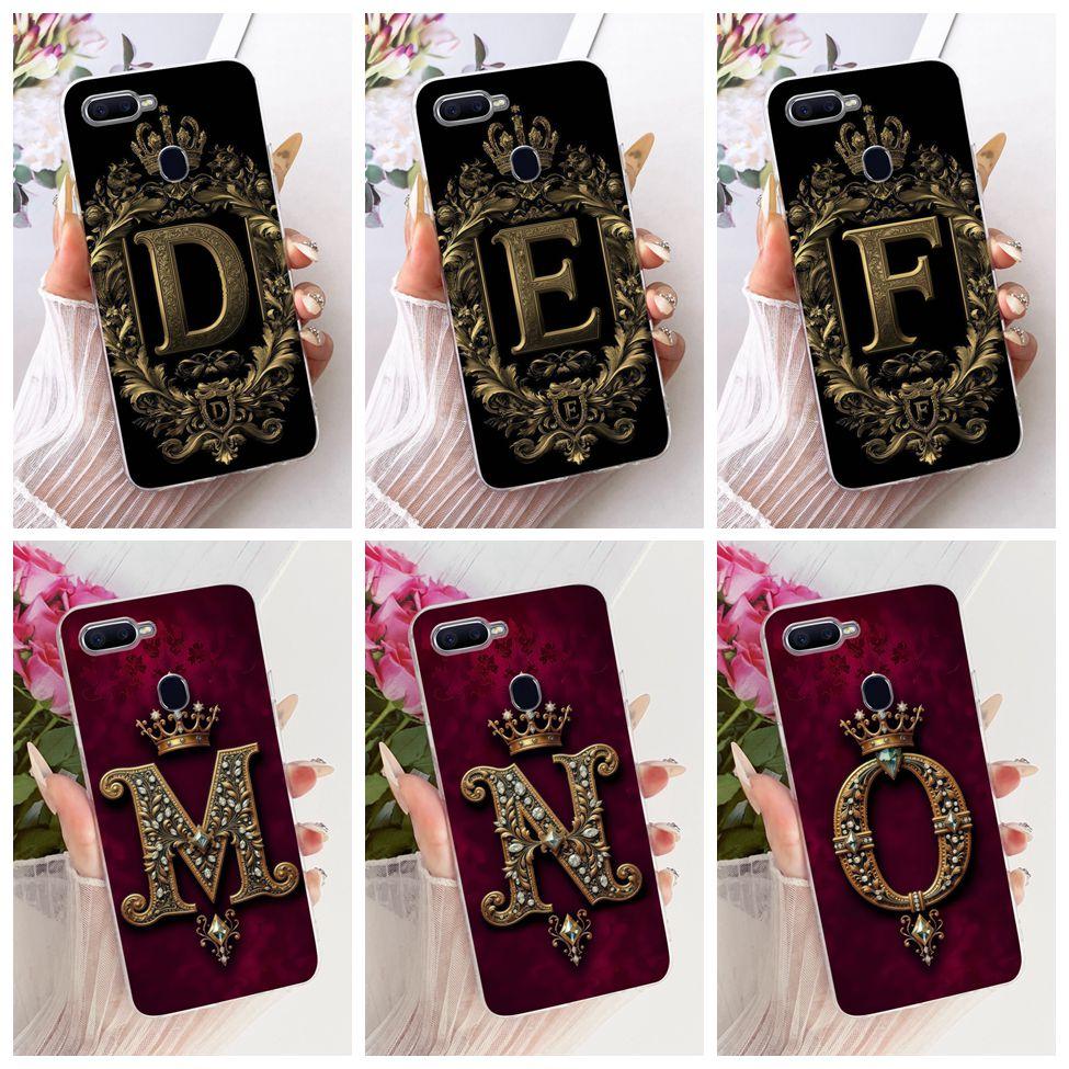 For Oppo F9 F9Pro Cover For Realme U1 Case Transparent Luxury Crown A-Z Letters 2D Flat Pattern Soft Phone Case For Oppo F9 Pro