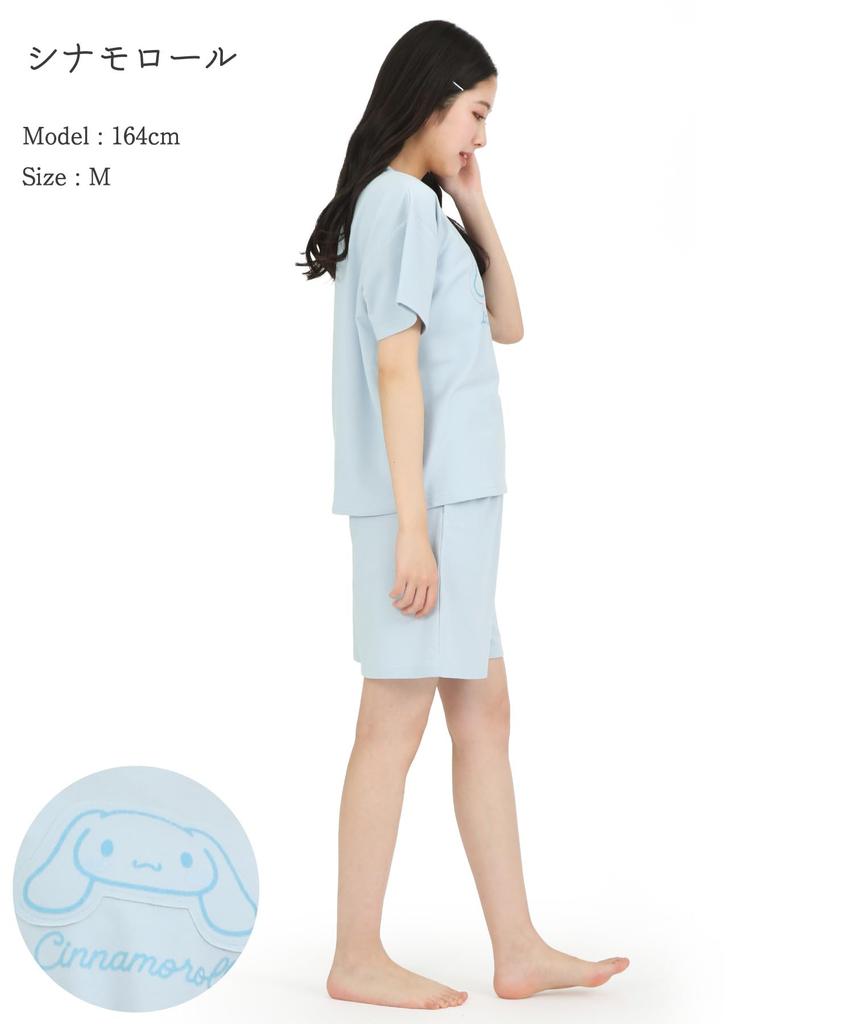Cinnamoroll Roomwear Mini Fleece Short Sleeve Shorts Top and Bottom Set Pajamas Sanrio [SAZAC] U-Neck Women's (Sax/M/SAN1918)