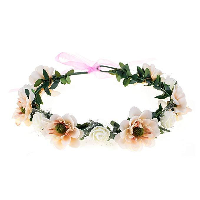 Adjustable Ribbon Rose Flower Crown Wreath for Weddings - European and American Style