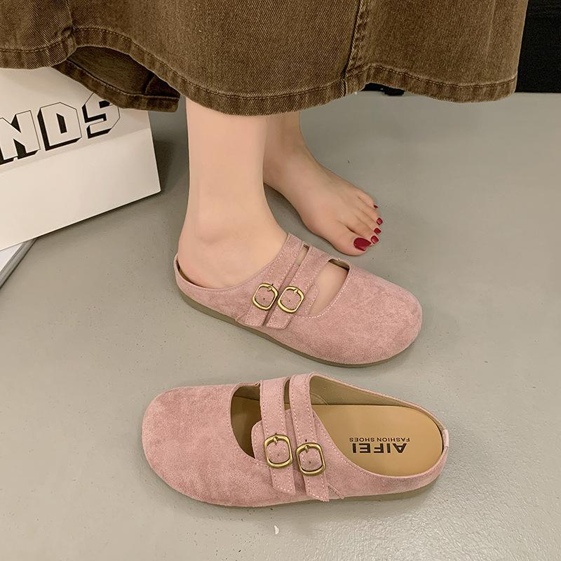 Baotou Halbslipper Damen Sommer Retro Ein-Fuß-Muller Einzelschuh Faulpelz Boken Schuhe