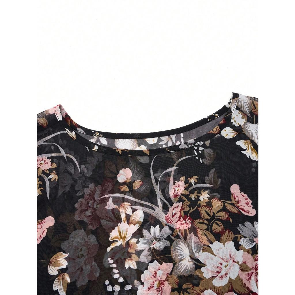 Summer European American Style Women's Sheer Chiffon Sheer Top Casual Blouse