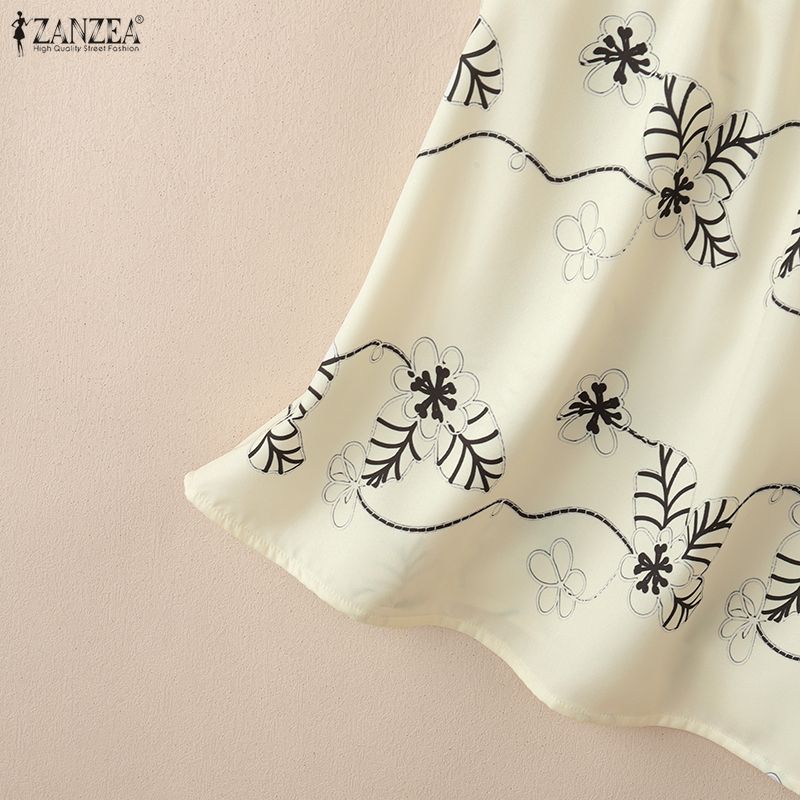 ZANZEA Women Elegant Square Collar Casual Sleeveless Print Tank Tops