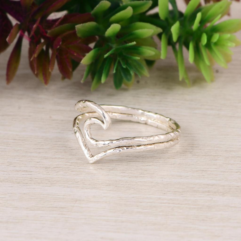 Wave Swirl Sterling Silver Open Ring, 925 Silver Minimalist Adjustable Ring, Handmade Ocean Inspired Statement Ring Gift for Her