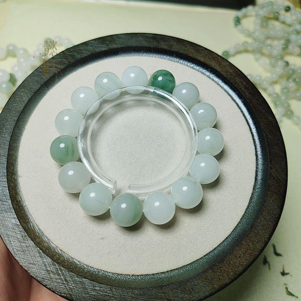 Xinjiang White & Golden Silk Flower Jade Round Bead Bracelet for Women